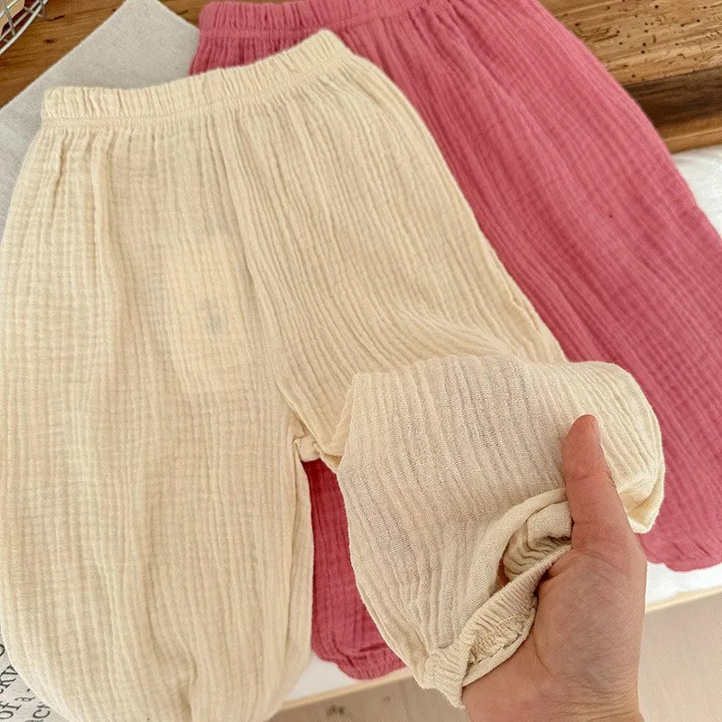 9m-6y Kids Clothing Summer Thin Solid Color Anti Mosquito Pants Baby Boys And Girls Loose Casual Trouser Simple Fashion Bloomers