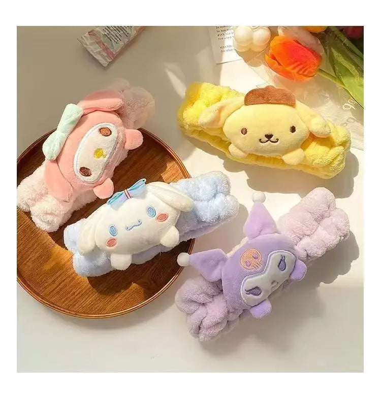 Sanrio Headband Kuromi Plush Scrunchie Cartoon Hello Kitty Headwear Sweet And Cute Anti Slip Hair Band Girl Heart Decorative Gif
