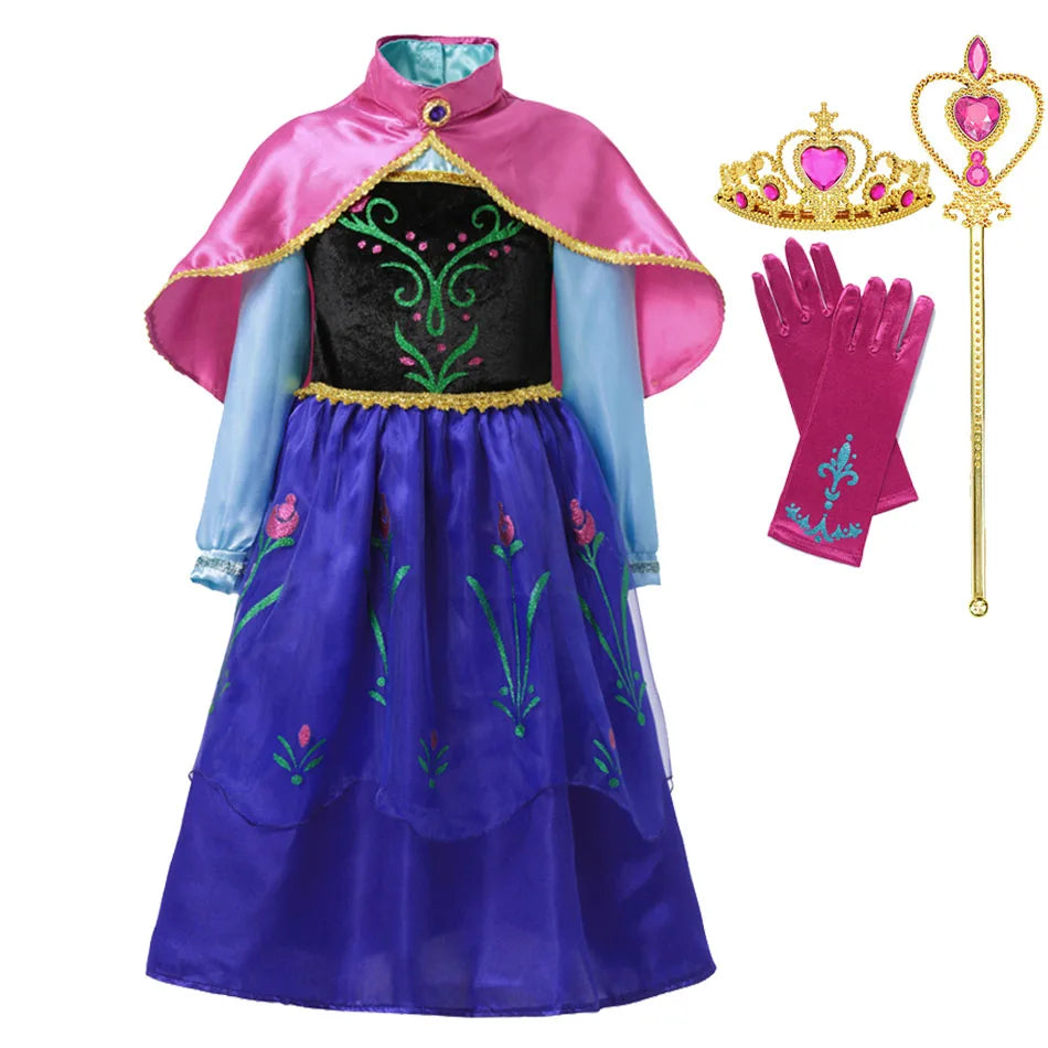 Summer Fancy Queen Elsa Anna Costume Girls Princess Dress Toddler Halloween Cosplay Party Vesidos For 2-10 Years