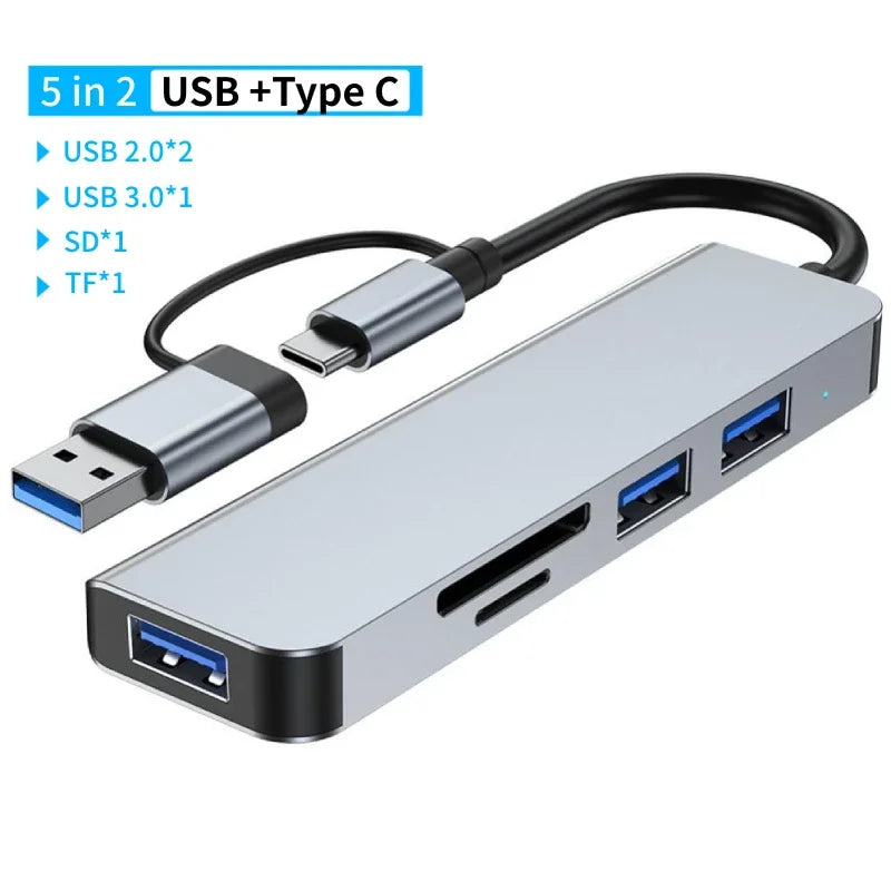 USB 3.0 Type C Adapter Docking Ststion USB 2.0 Port TF SD Card Reader Audio Output Multi-hub Splitter  for Macbook Pro Computer