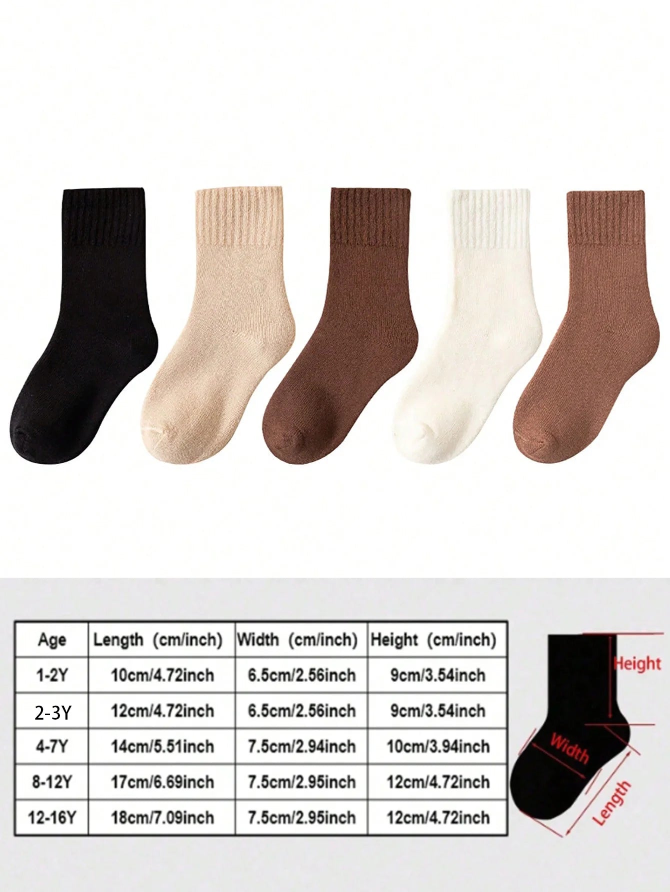 5 Pairs of Children's Thick Terry Socks with Letter Print, Warm and Fleece-Lined Mid-Calf Length Baby Glove Socks.