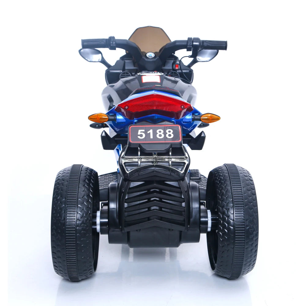 Kids Ride on Motorcycle, 3 Wheel Battery Powered Motorcycle, 12 V Kids Ride on Toy with PU Seat Training Wheels/Lighted Wheels
