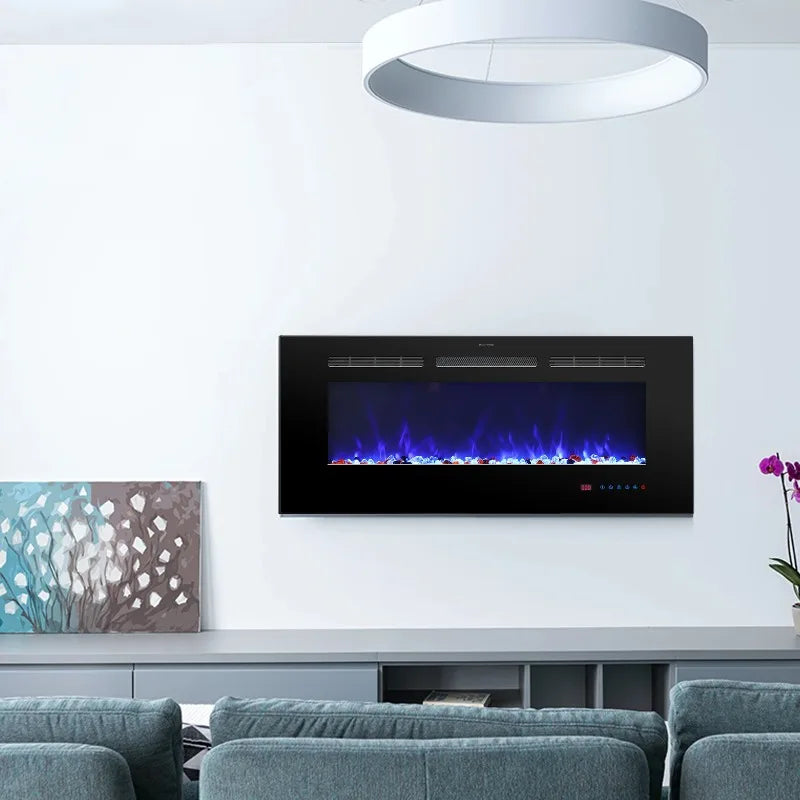 Wall mounted electric fireplace realistic flame effect adjustable thermostat dimmer remote control 1500W
