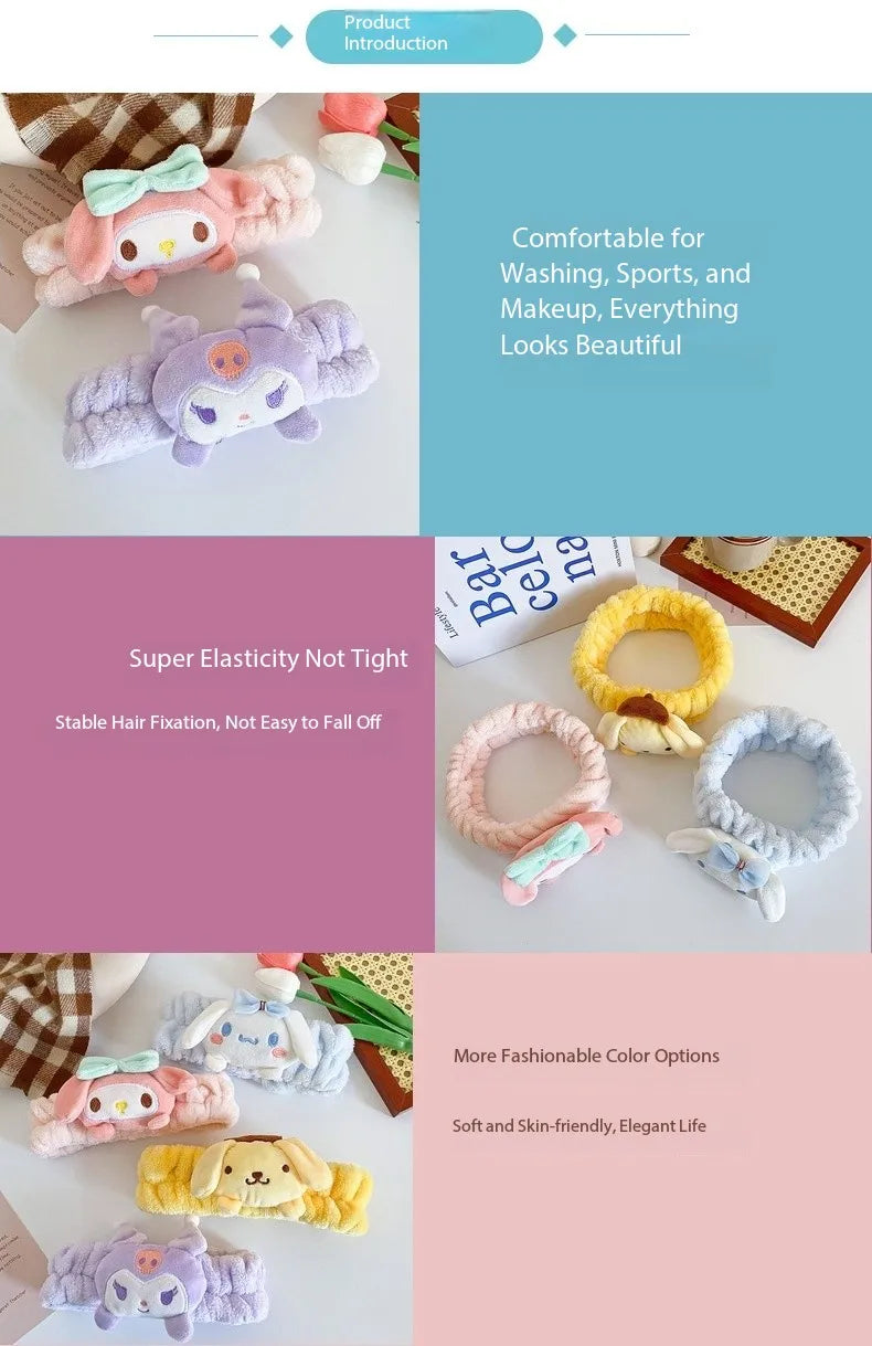Sanrio Headband Kuromi Plush Scrunchie Cartoon Hello Kitty Headwear Sweet And Cute Anti Slip Hair Band Girl Heart Decorative Gif