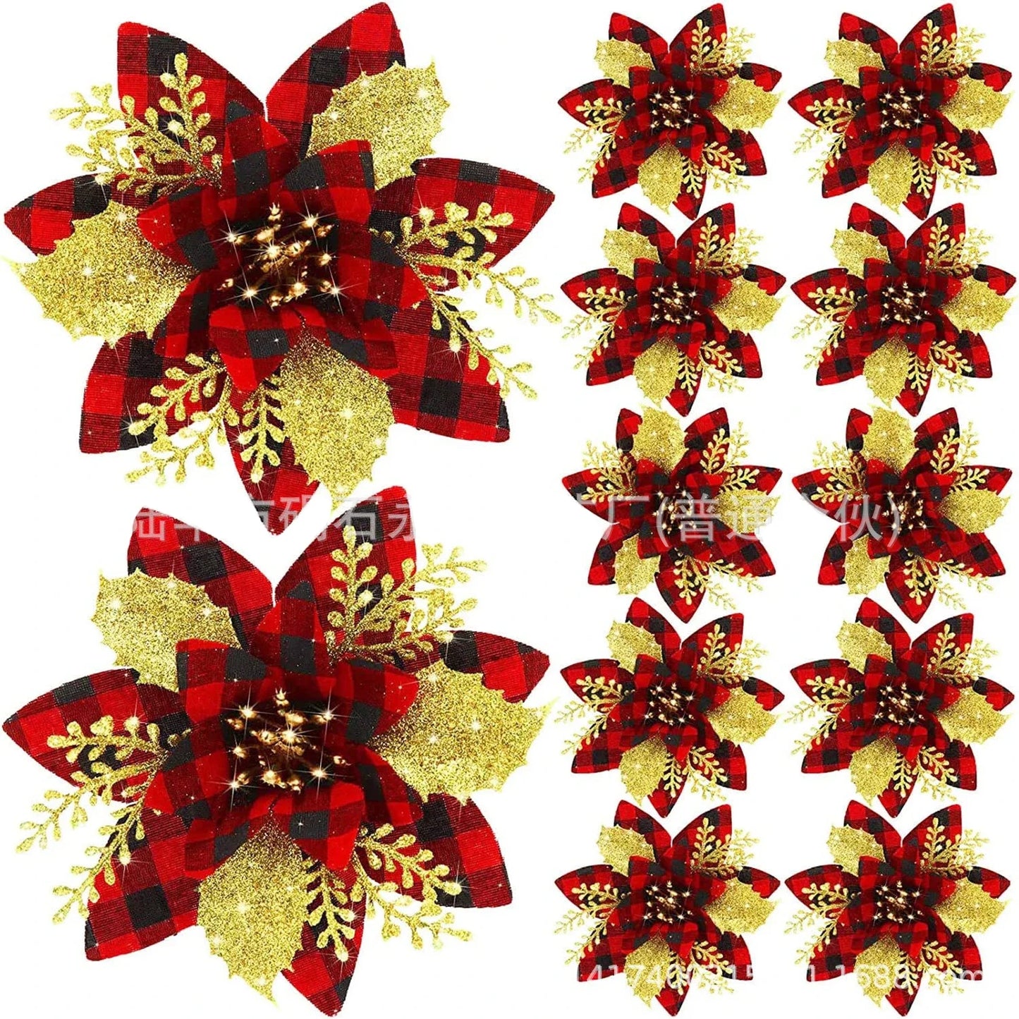 14.5cm Glitter Artifical Christmas Flowers Merry Christmas Tree Decoration Happy New Year Ornaments Xmas Fake Flowers Natal