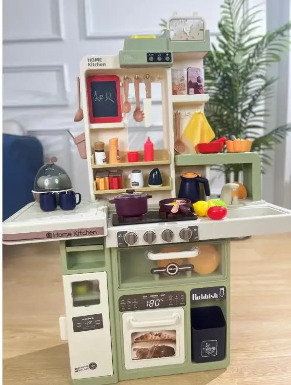 New 93cm Children's Simulated Spray Kitchen Tableware Set Sound Light Smoke Water Tableware Table Toy Christmas Gift Toy