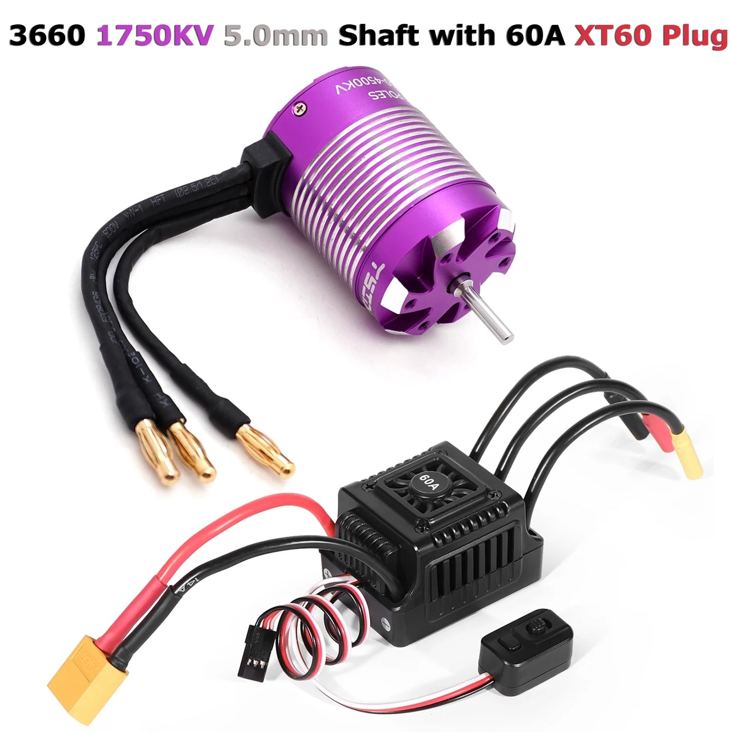 YSIDO 3650 3660 Brushless Motor with 60A ESC Combo 3.175/5.0mm Shaft For 1/10 Tamiya Traxxas Wltoys RC Racing Off-Road Truck Car