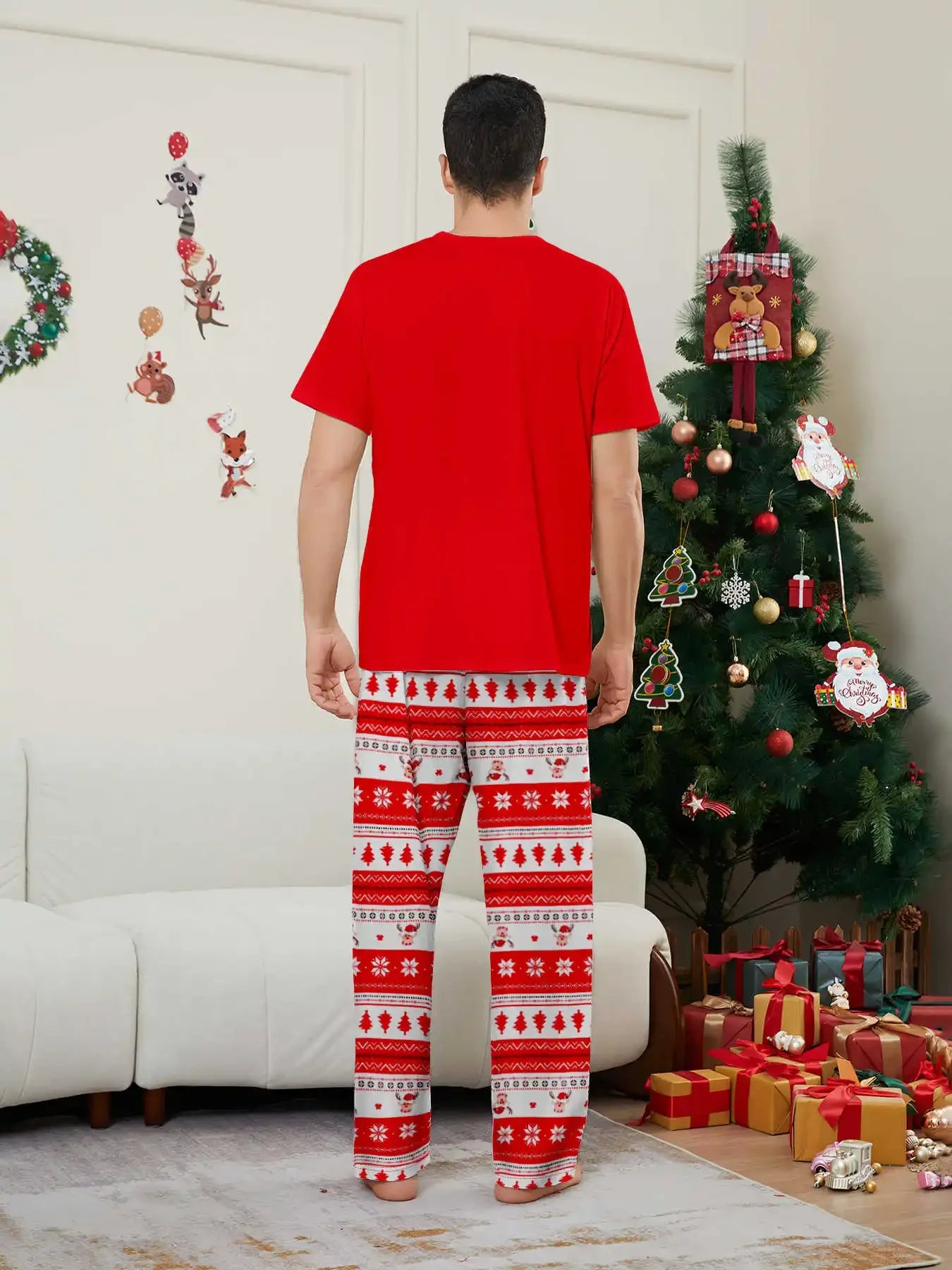 Merry Xmas Family Look Pyjamas Short Sleeve O Neck Sleepwear Adults Kids Christmas Matching Pajamas Set Cute Print 2 Pieces Suit