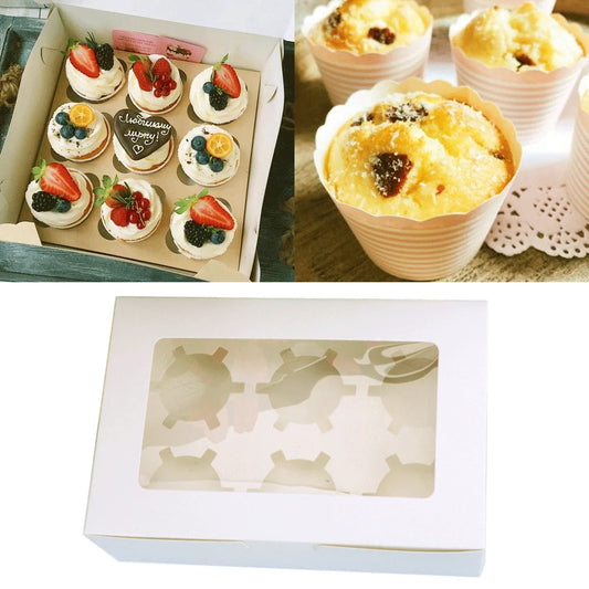 10 to 20PCS Cupcake Boxes 2/4/6 Hole Muffin Boxes Biscuit Box Clear Window Cake Holder for Weddings Christmas Birthdays Party Fa