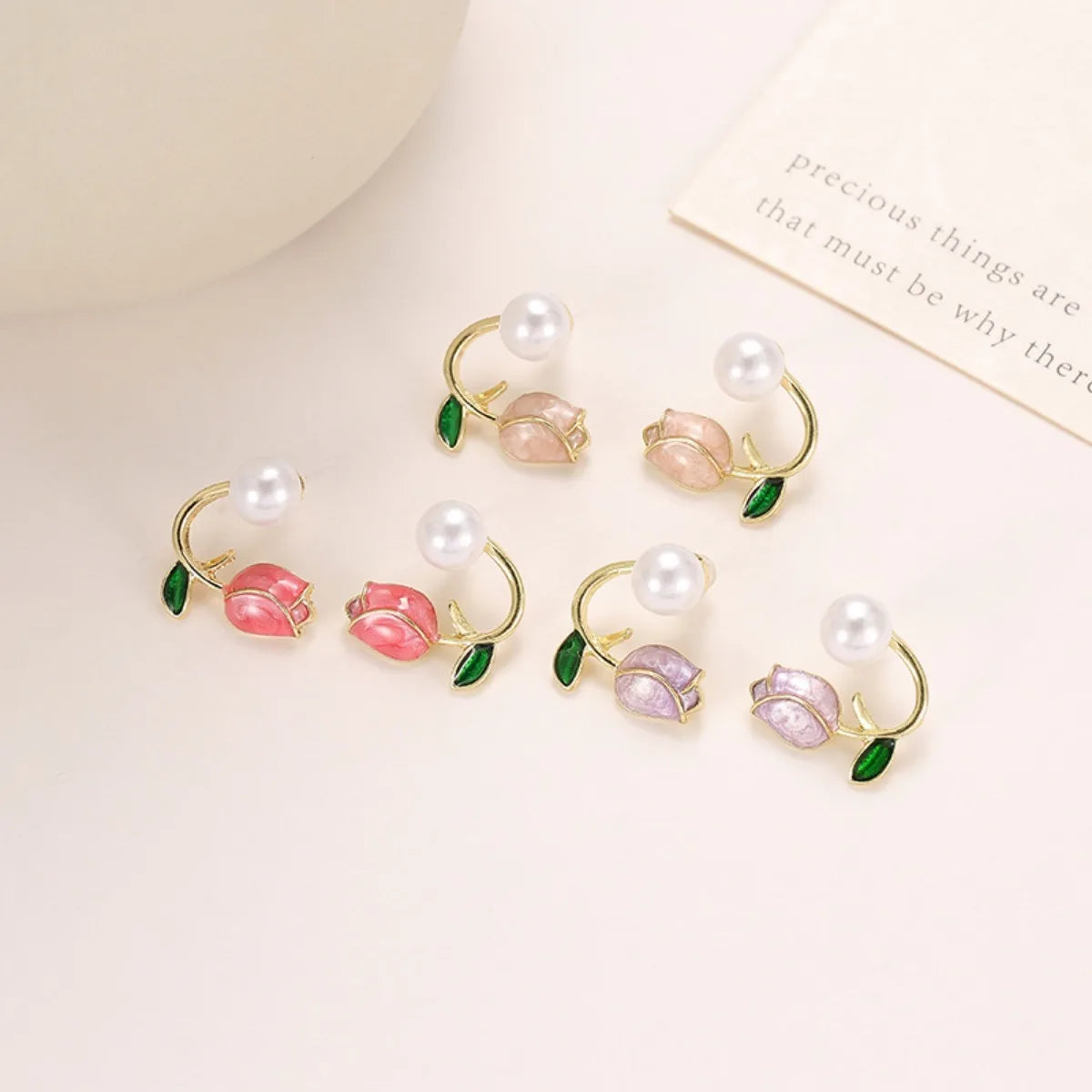 2pc French Tulip Flower Stud Earrings Light Luxury Imitation Pearl Earrings Women's Fashion Summer Female Ear Jewelry Party Gift