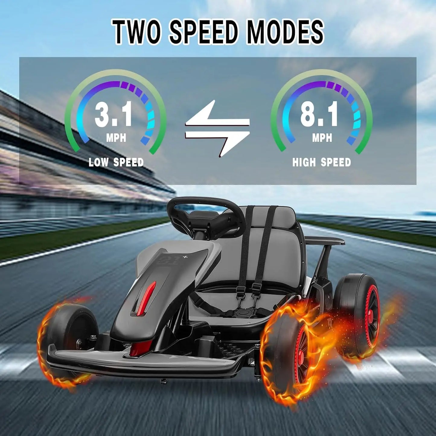24V Go Kart Ride On Racing Toy for Kids 6+ Ride On Drift Kart with 200W*2 Extra Powerful Motors Large Battery with Music Horn