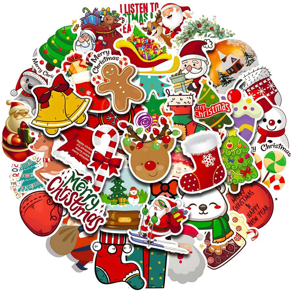 10/30/50/100pcs Christmas Santa Claus Stickers for Kids Toys Gift DIY Laptop Stationery Waterproof Kawaii Decoration Decals