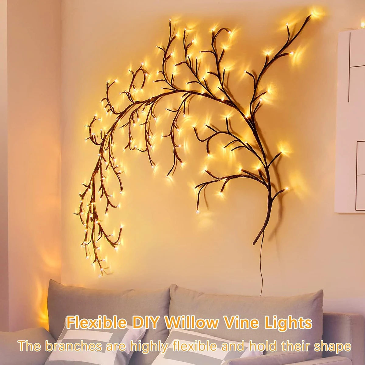 72/96 LEDS USB Willow Vine Branch Lights 8 Modes Warm White Light for Wall Room Kitchen Coffee Shop Christmas Halloween Decor