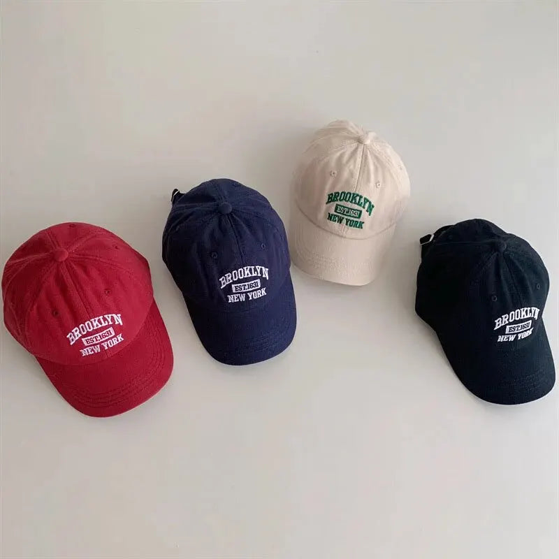 Letter Kids Baseball Cap Solid Color Toddler Sun Hat Korean Embroidery Adjustable Boy Girl Peaked Cap