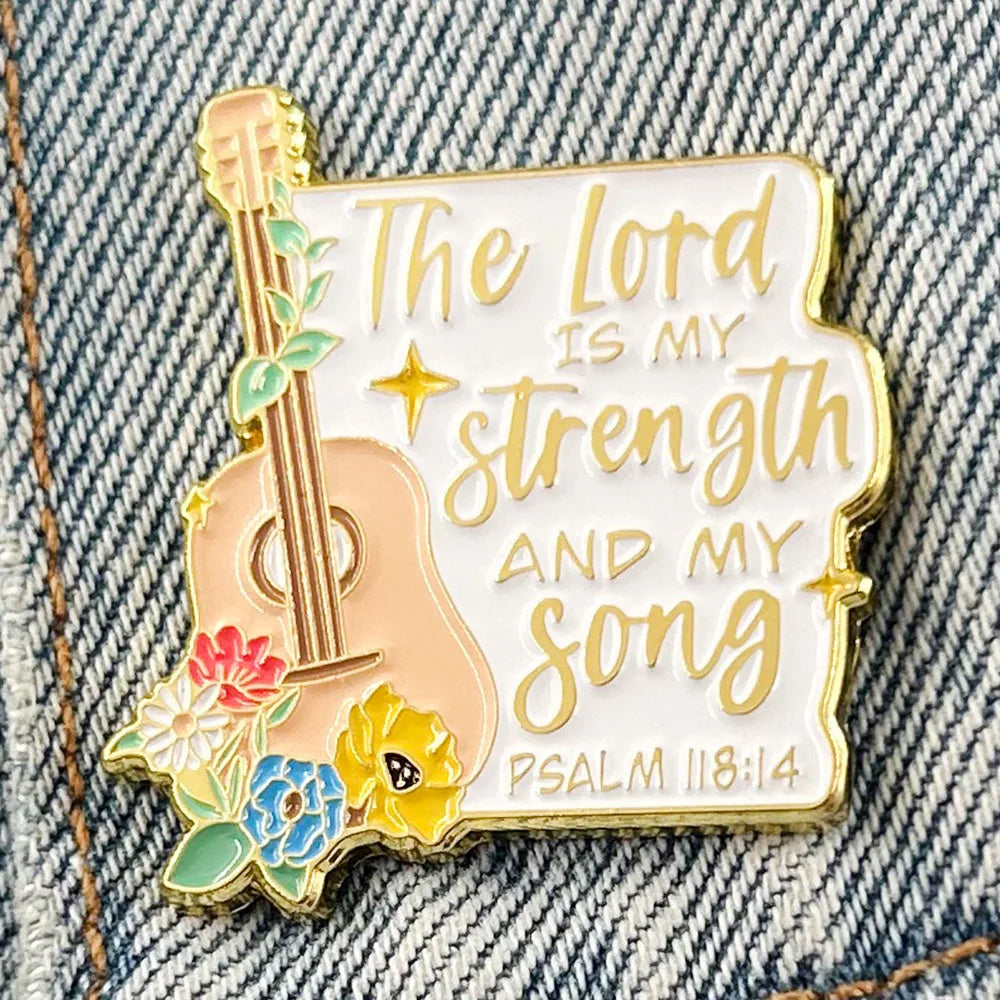 Psalm 118:14 Enamel Pin The Lord is My Strength And Song Badge Christian Brooch Floral Bible Jewelry Gift