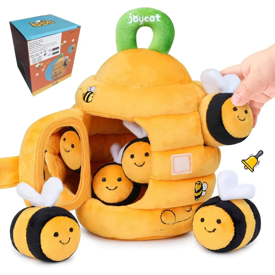 Baby Toys 6-12 Months Soft Baby Beehive with 5 Sensory Bee Rattle Mirror Crinkle Squeaker Busy Montessori Soft Toy for Toddlers