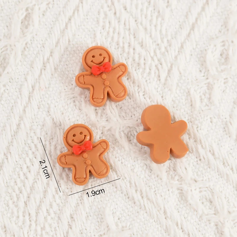10/20Pcs Mini Gingerbread Man Resin Ornaments Christmas Decoration Flatback Cabochon Figurine Scrapbook DIY Jewelry Accessories