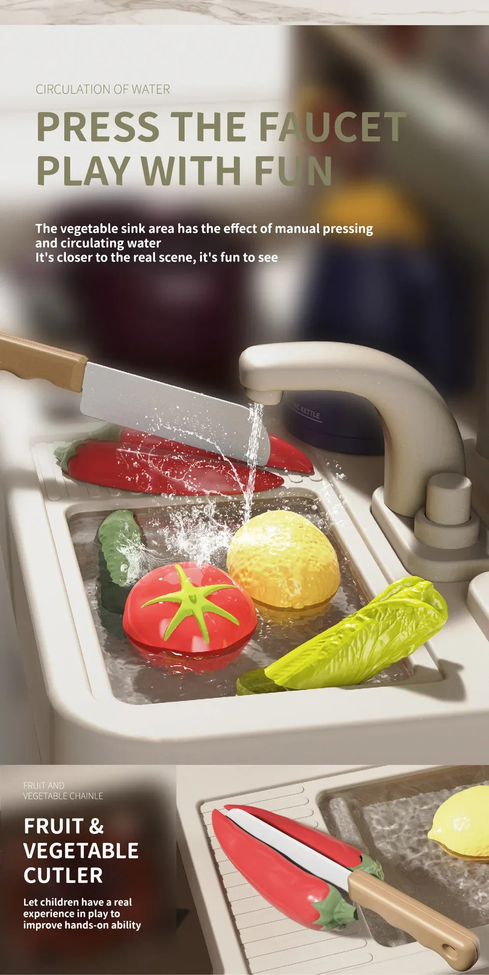 New 93cm Children's Simulated Spray Kitchen Tableware Set Sound Light Smoke Water Tableware Table Toy Christmas Gift Toy