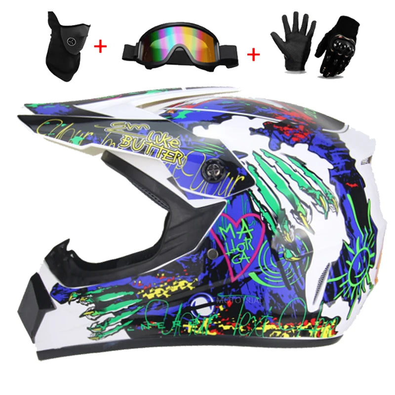 Motorcycle Youth Kids Child full Helmet Children Helmets Motocross Casco Moto Off-road Goggles Gloves Protective Cycling Casque