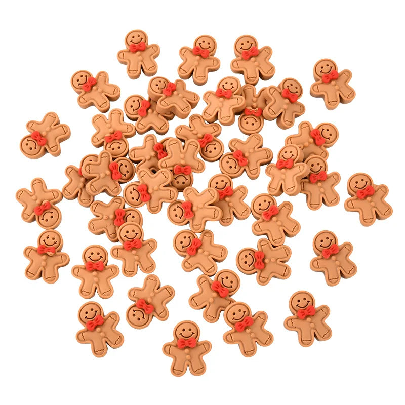 10/20Pcs Mini Gingerbread Man Resin Ornaments Christmas Decoration Flatback Cabochon Figurine Scrapbook DIY Jewelry Accessories