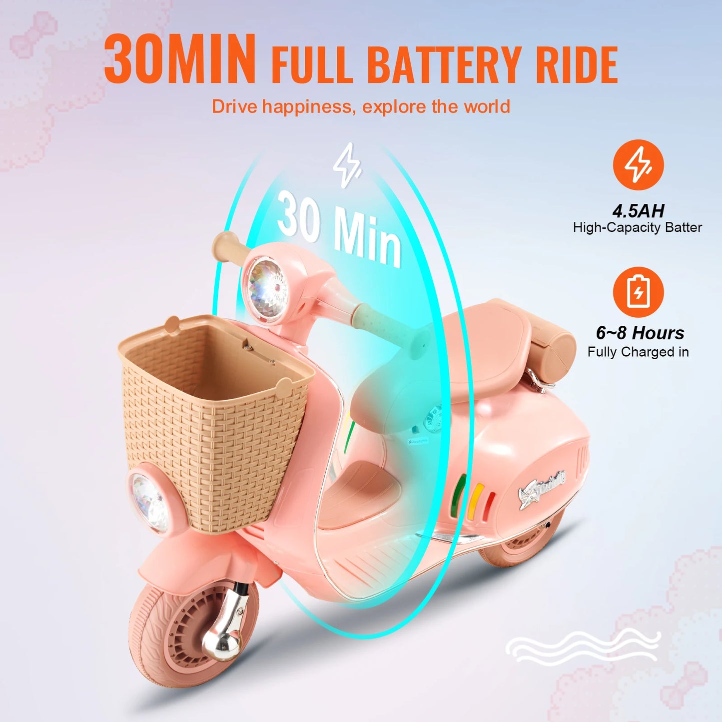 SucceBuy Kids Ride On Motorcycle 6/12V Battery Powered Electric Motorcycle Trike with Speed 2mph Ride on Toys for Children Gifts