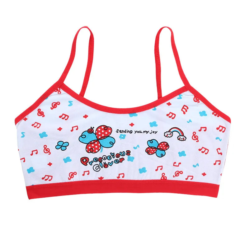 Teenage Girls Vest Bras Cartoon Panda/Flower Print Young Children Purbery Student Training Bras Maiden Kids Underwears Tube Tops