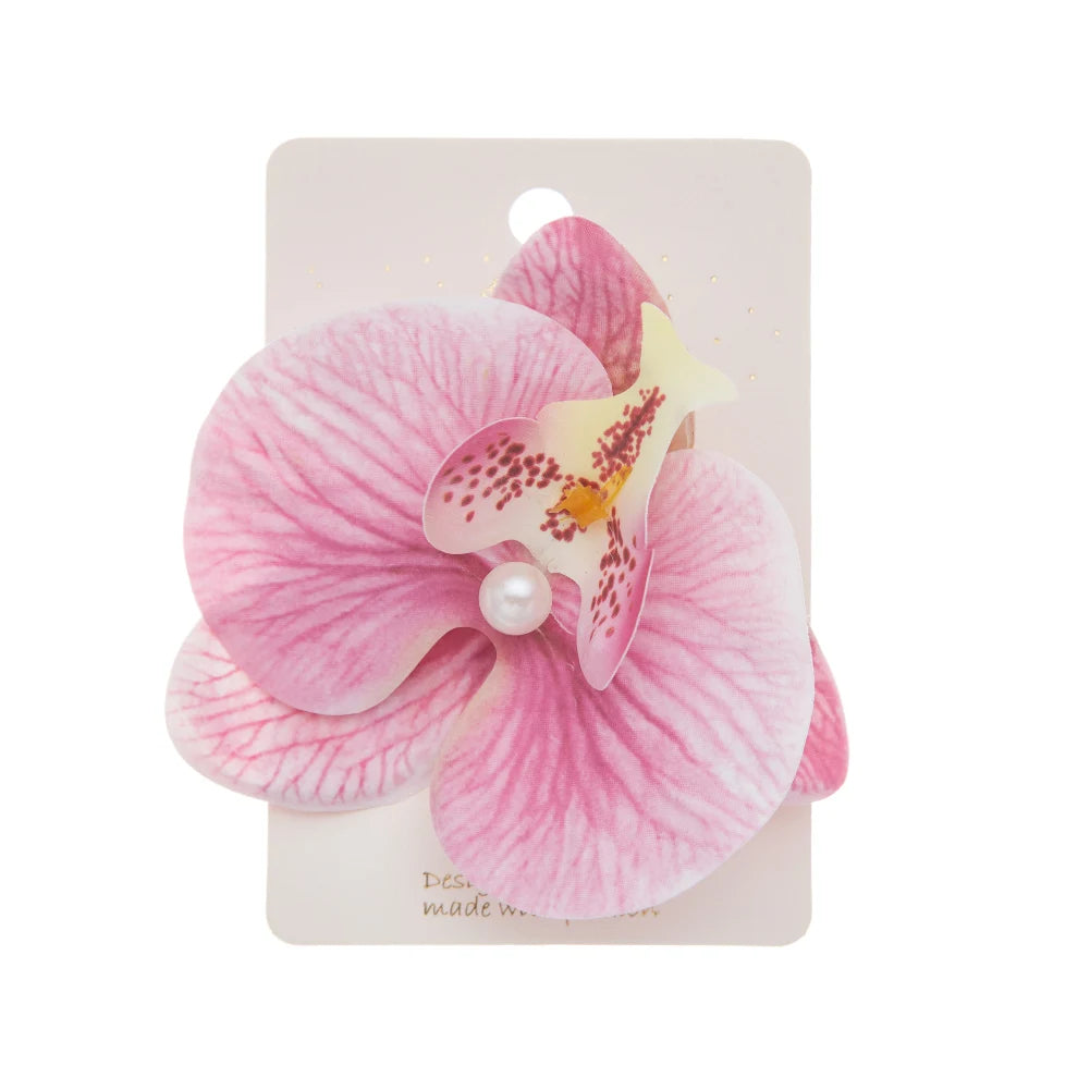 Artificial Orchid Flower Butterfly Hair Clips for Woman Girls Phalaenopsis Pearl Duckbill Hairgrips Hairpins Hair Accessories