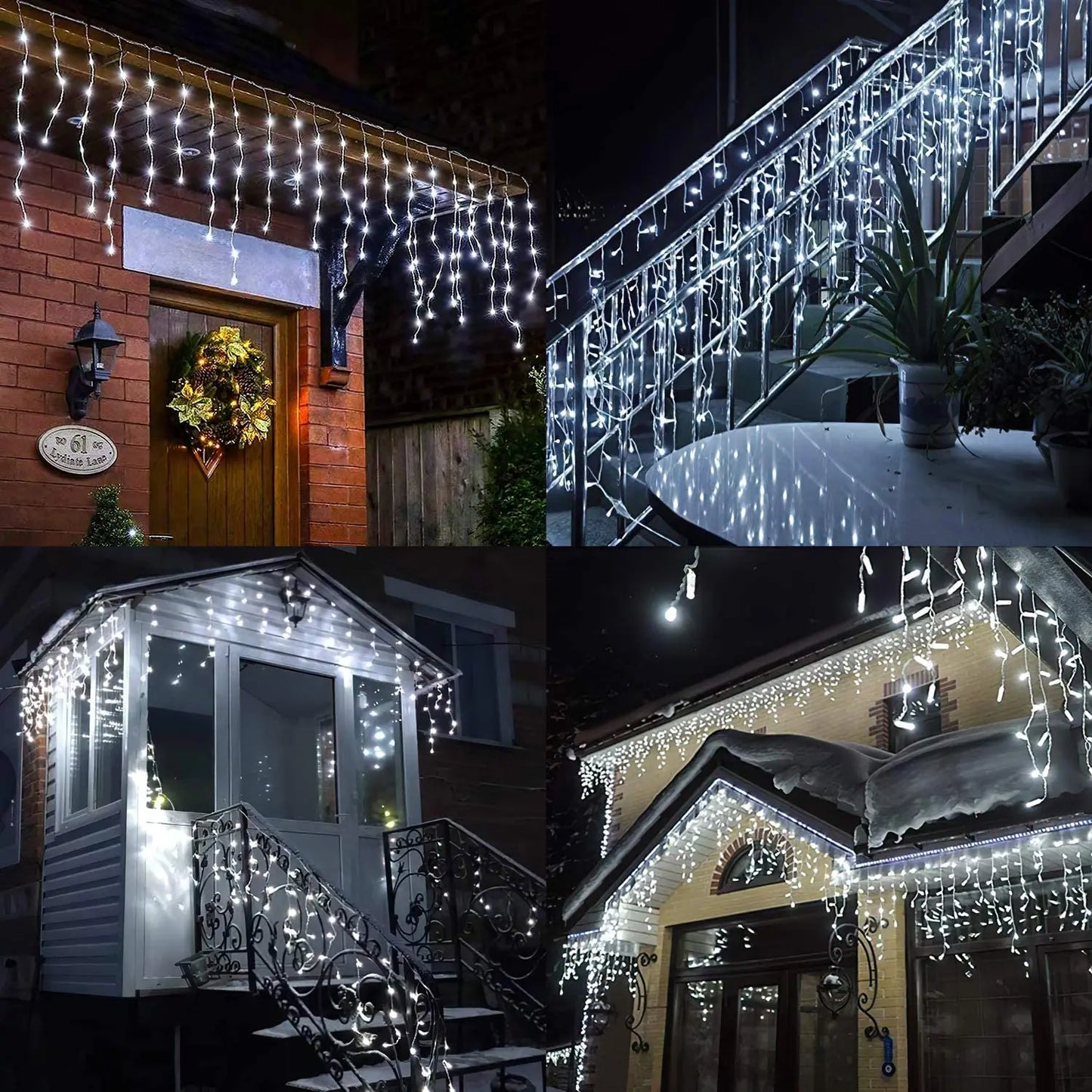 Solar Street Garland House Christmas Lights Garden Decorations Ornaments Outdoor LED Festoon Icicle Curtain Lights Droop 0.8M