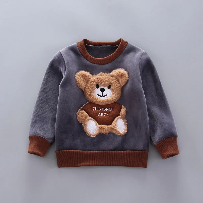 Kids Cartoon Clothing Sets Winter Autumn Boys Girls Cotton Thick Warm Hooded Sweater Cute Bear 3Pcs Children Suits 0-4 Years