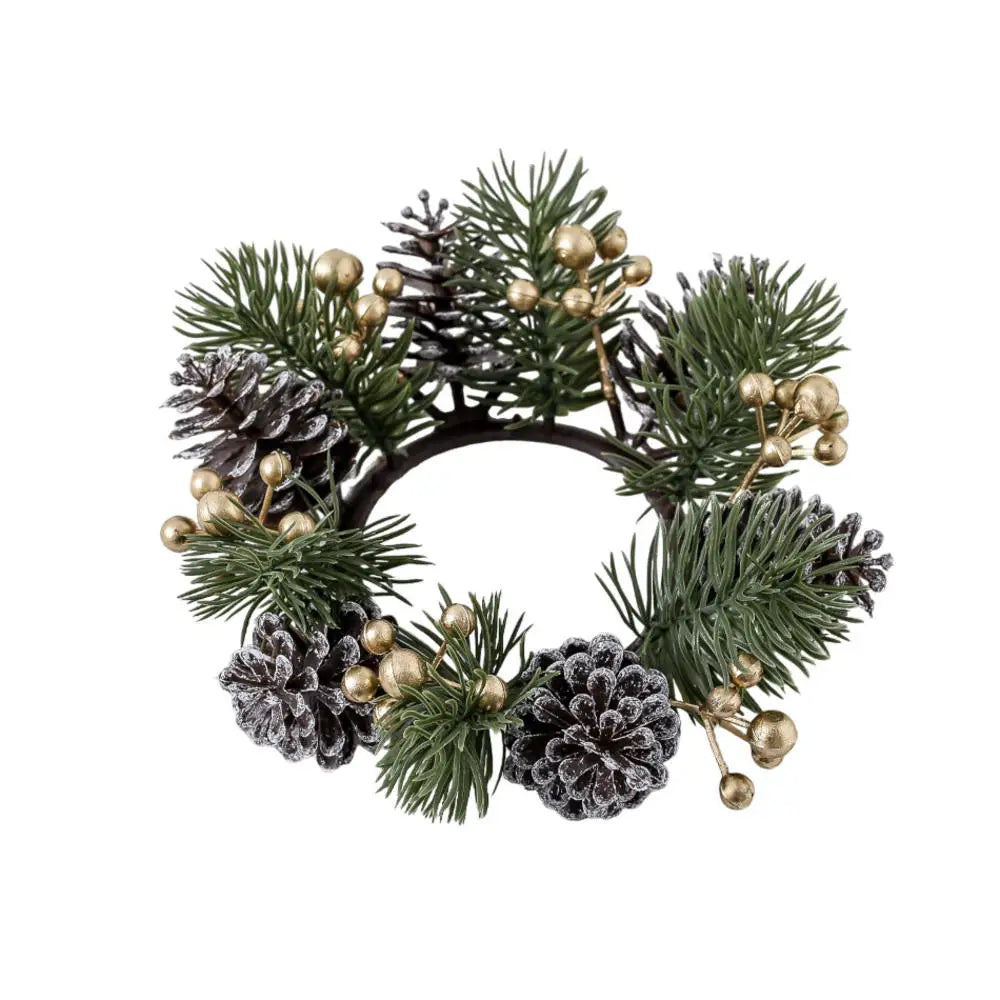 Red Christmas Flowers Wreath Artificial Berries Pinecone Pine Candlestick Wreaths Garland Candle Ring Table Home Party Decor