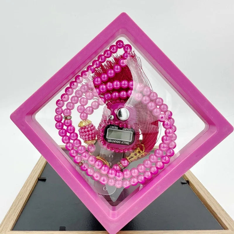 Muslim Prayer Beads Bracelet And Finger Counter Set Colour 99 Imitation Pearl Bracelets Resettable Finger Counter Ring