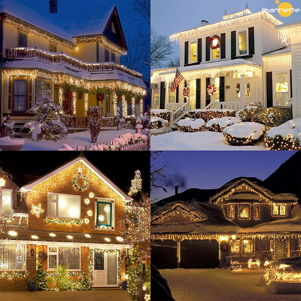 Solar Street Garland House Christmas Lights Garden Decorations Ornaments Outdoor LED Festoon Icicle Curtain Lights Droop 0.8M