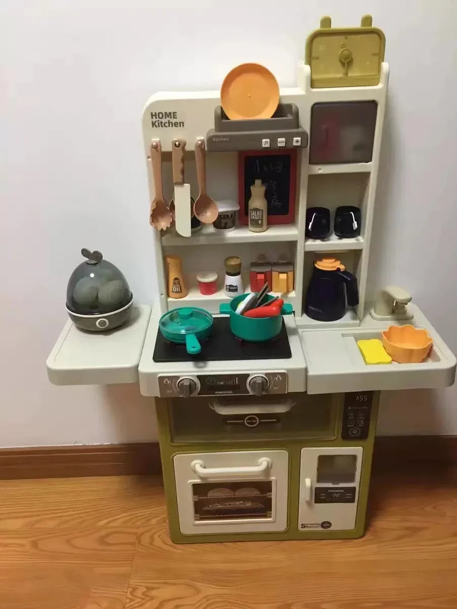 New 93cm Children's Simulated Spray Kitchen Tableware Set Sound Light Smoke Water Tableware Table Toy Christmas Gift Toy