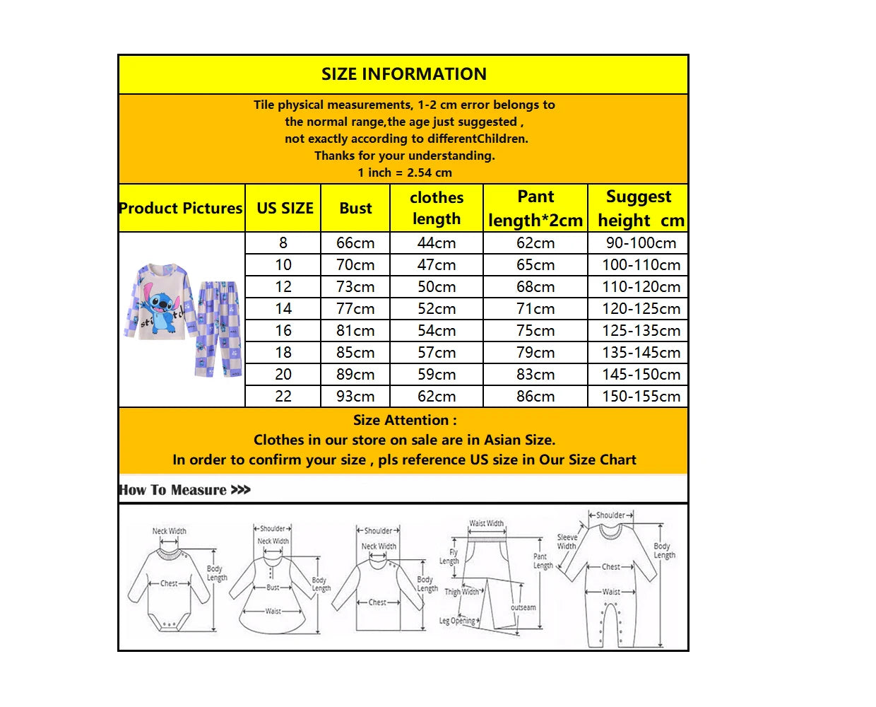 Spring Autumn Children's Clothing Sets Stitch Cartoon Boy Sleepwear Long sleeved Clothes Kids Pajamas Set Baby Girls Pyjamas