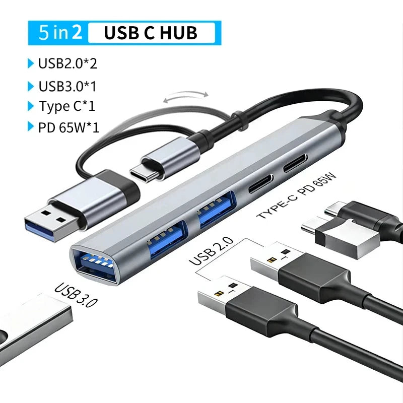 USB 3.0 Type C Adapter Docking Ststion USB 2.0 Port TF SD Card Reader Audio Output Multi-hub Splitter  for Macbook Pro Computer