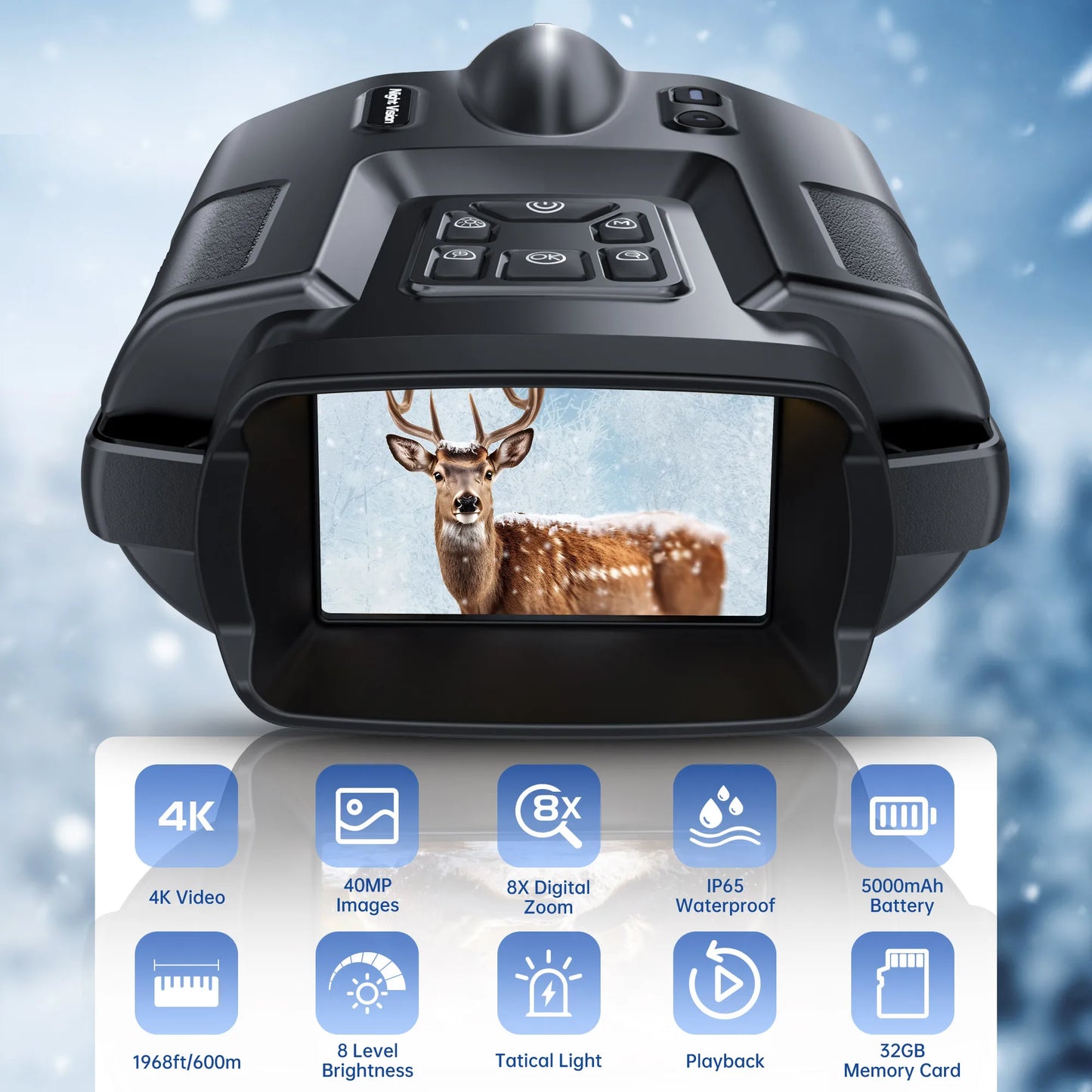 4K Night Vision Binoculars 3inch Screen 8X Digital Zoom With Tactical Light 5000mAh Rechargeable Infrared Vision Night Goggle