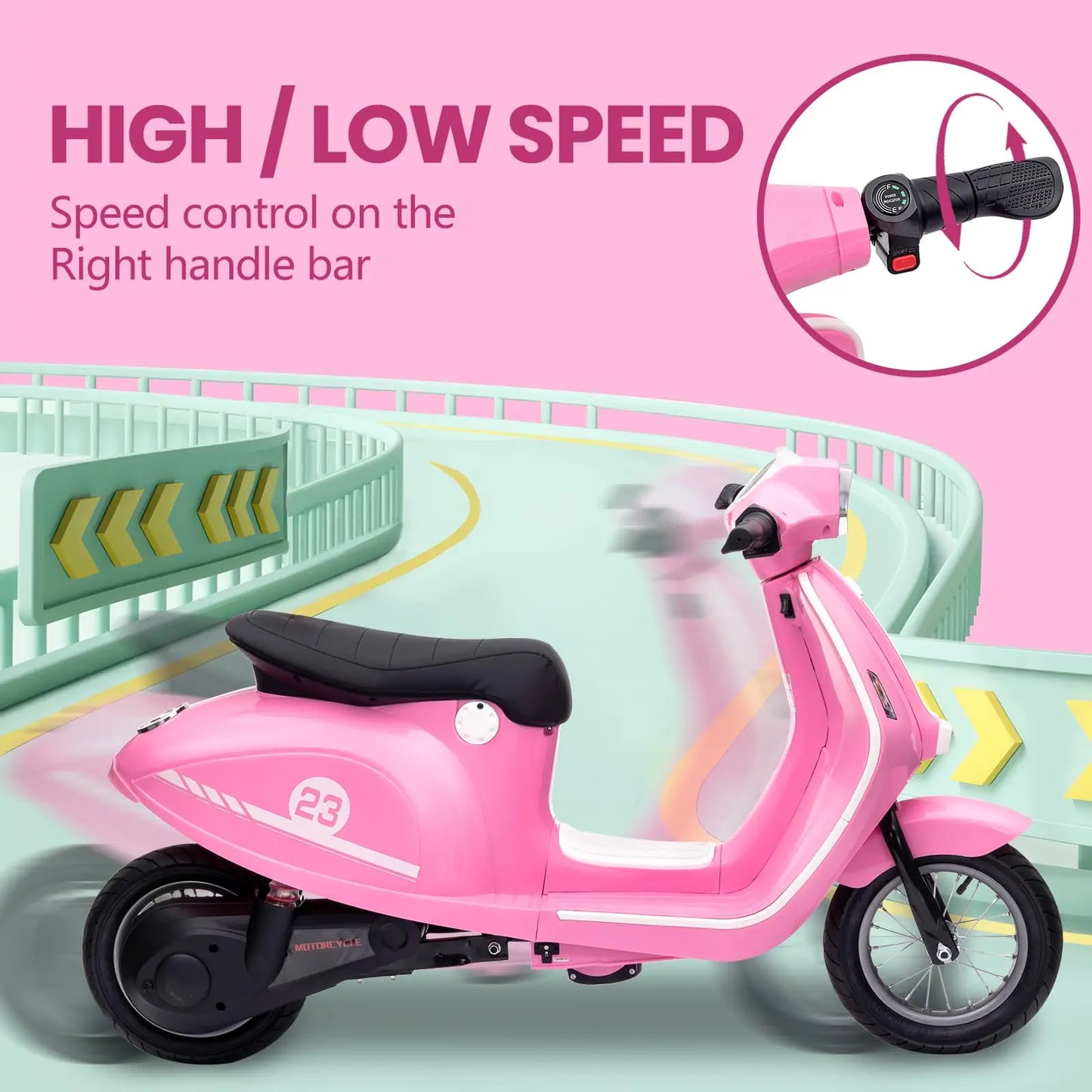 Kids Motorcycle 24V 350W Electric Ride-On, 14MPH Max, Waterproof Design, LED Lights & Rear Brake - Motorbike for Ages 8-12