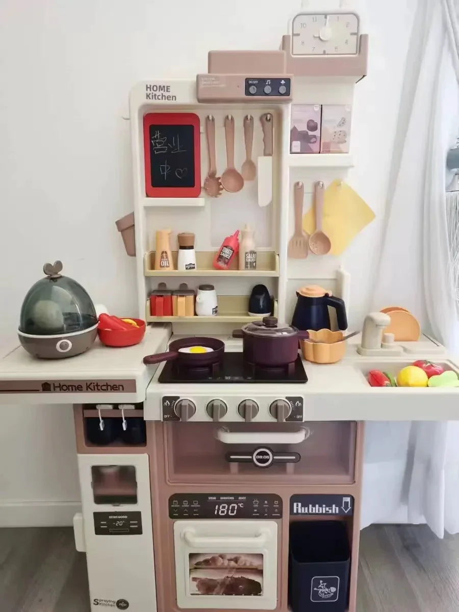 New 93cm Children's Simulated Spray Kitchen Tableware Set Sound Light Smoke Water Tableware Table Toy Christmas Gift Toy