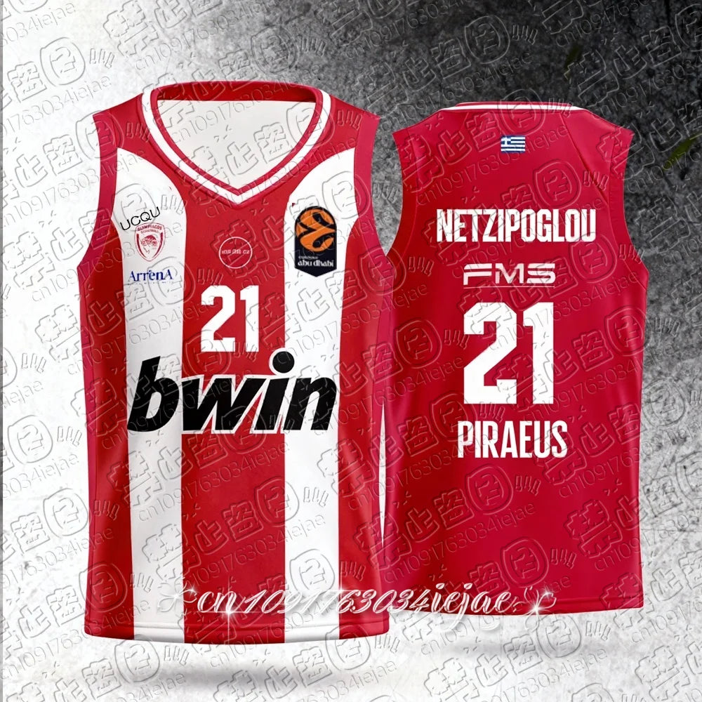 25/26 New Arrivals Greece Men's Basketball Jersey Vest Olympiacos Athens Basketball Game Jersey Kids Basketball Special Kit