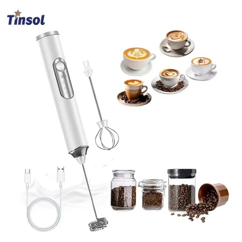 TINSOL Electric Milk Frother Mini Handheld Wireless Power Type-C Charging Convenience Coffee Milk Whipping Kitchen Whisk