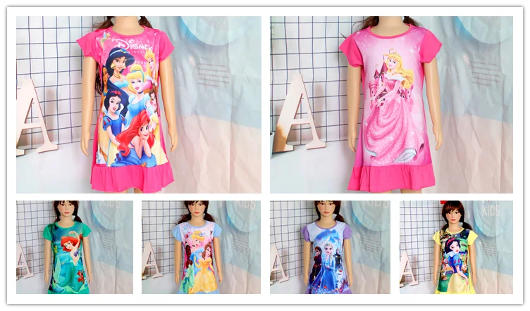 New Summer Kids Cartoon 3-8Years Mermaid Dress Sleepwear Princess Girls Printing Nightgowns Children Party Dresses Pajamas