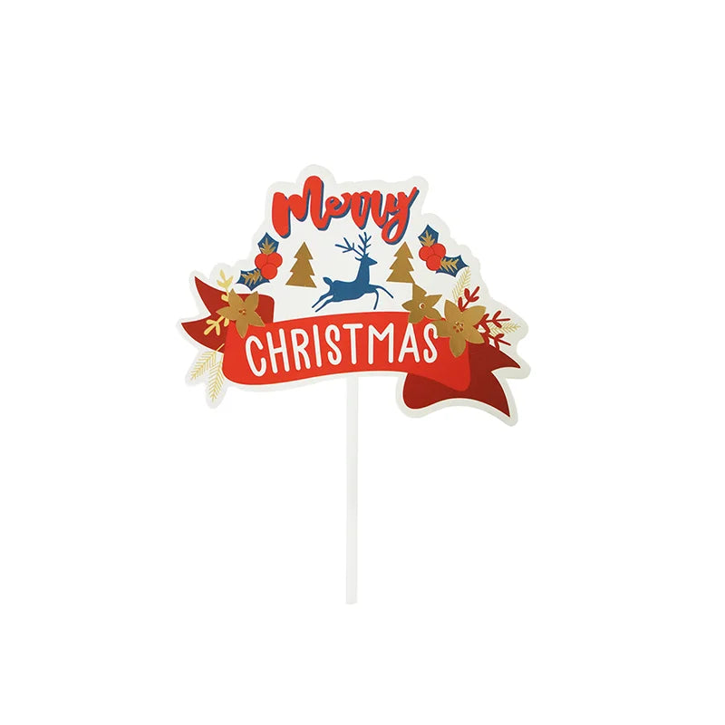 Merry Christmas Cake Toppers Cartoon Xmas Tree Cake Decor Snowman Happy New Year Cupcake Toppers Decor For Party Home 2025 Noel