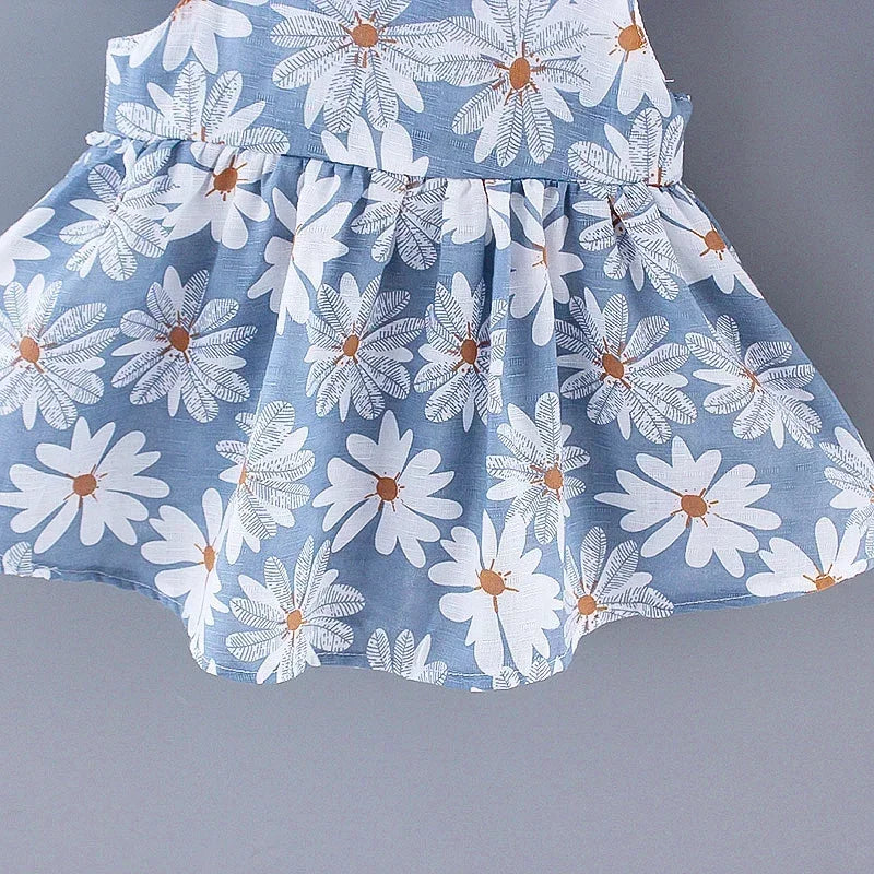 (Girls 0-3 Years Old) Summer New Girls Dress Floral Print Little Fresh Everyday Sweet Princess Dress with Bow