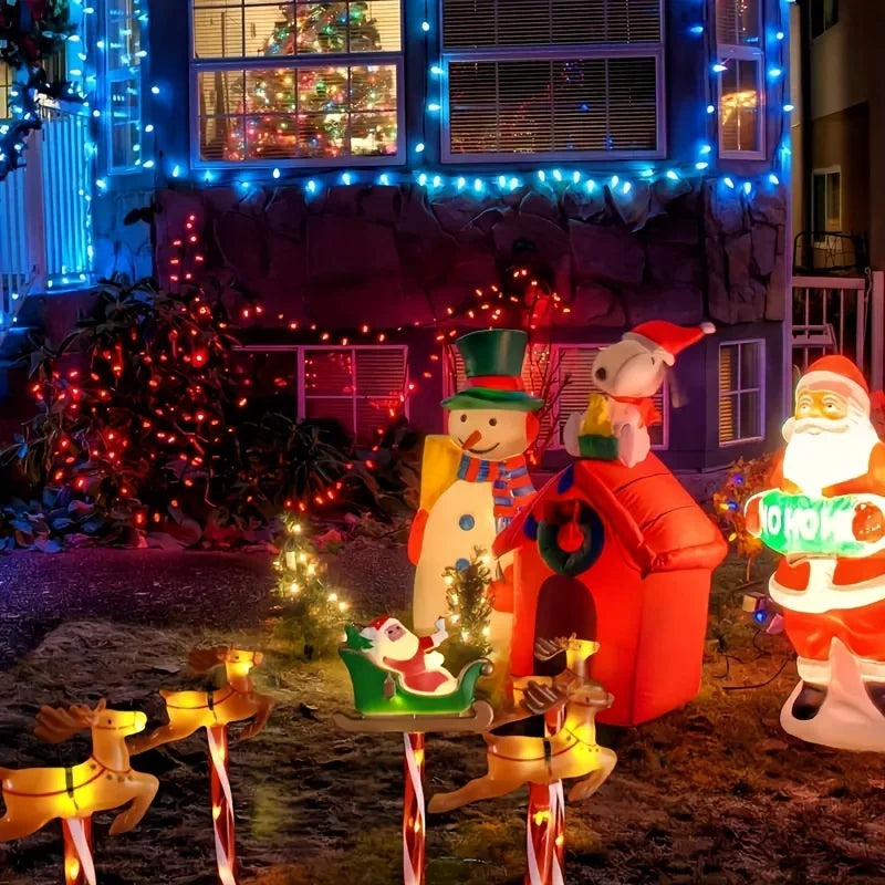 1 Set Solar-Powered Christmas Lawn Stake Lights , Reindeer & Sled LED Decorations, Christmas Outdoor  Lights