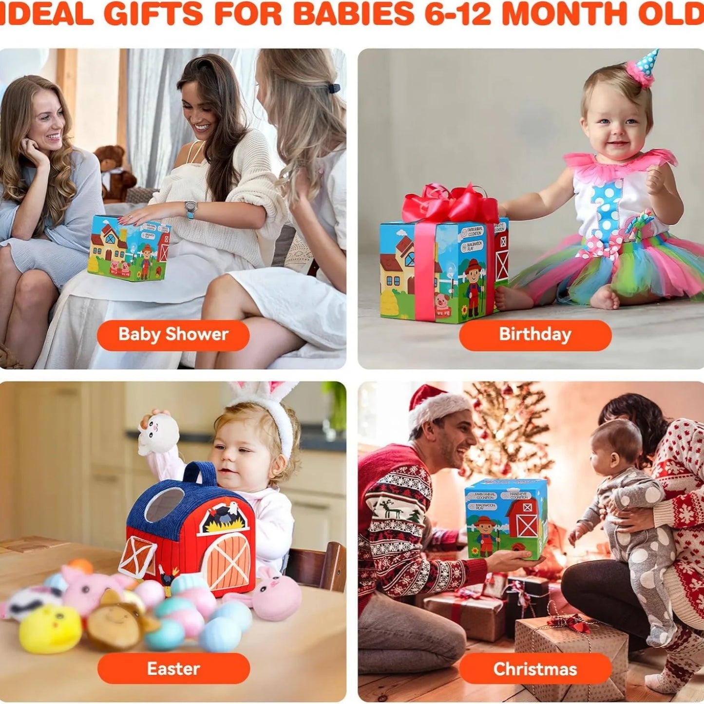 Portable Baby Barn Toy Box Farm Mini Doll with Filled Farm Animals Montessori Toddler Sensory Toy for 1-3 Years Old Children