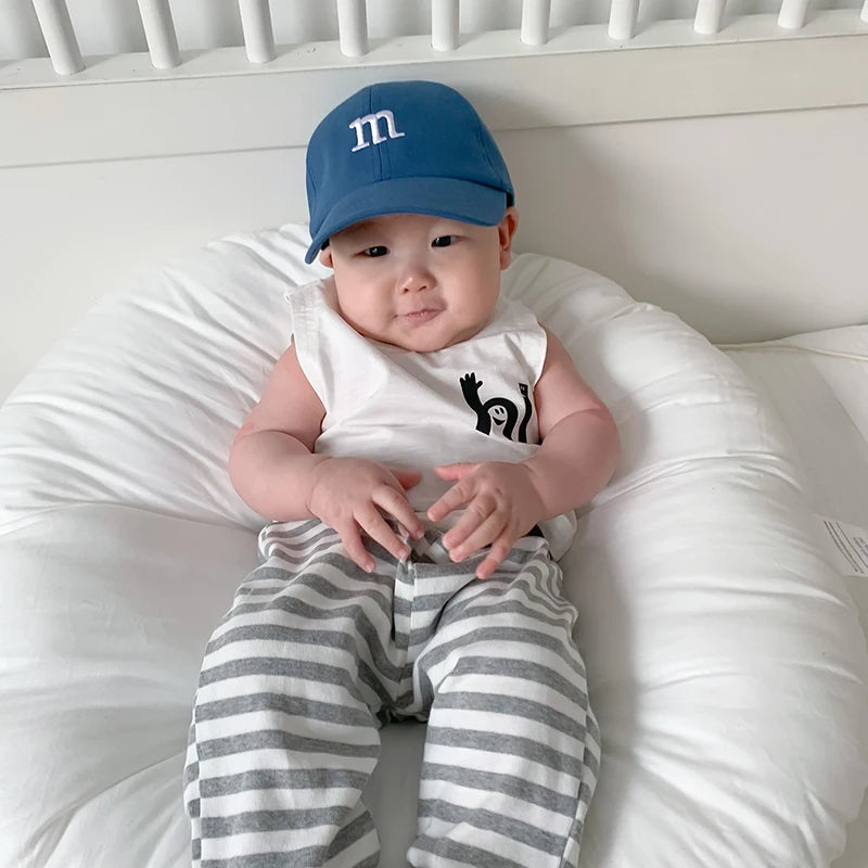 Solid Color Letter Baby Baseball Cap Simple Embroidered Peaked Hat for Toddler Boy Girl Summer Adjustable Kids Sun Hats