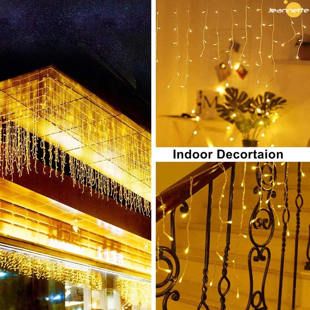 Solar Street Garland House Christmas Lights Garden Decorations Ornaments Outdoor LED Festoon Icicle Curtain Lights Droop 0.8M
