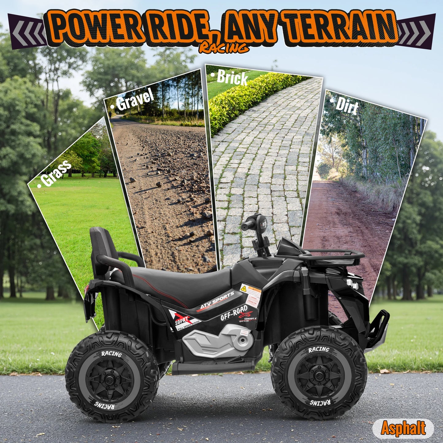 24V Large Four-Wheeled Off-Road Vehicle for Kids - 800W Powerful Motor, 4WD  Dual Leather Seats, Parental