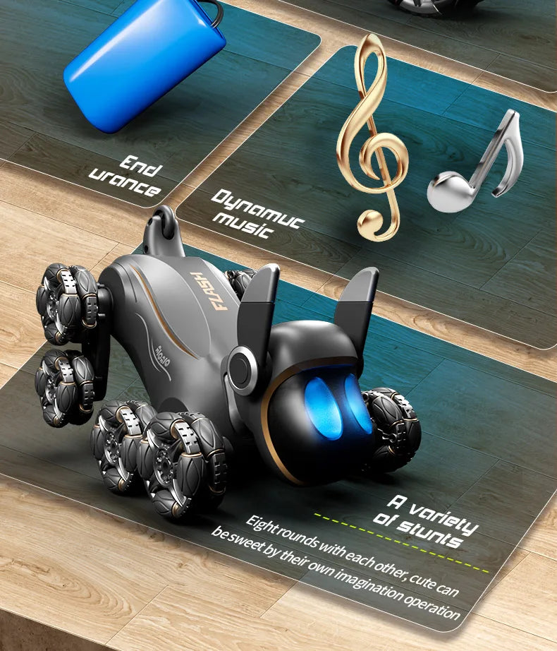 2025 NEW DWI Eight Wheeled Stunt Dog 2.4G Remote Control Intelligent Swing Arm Drift Robot Dog Climbing Car Children's Gift Toy