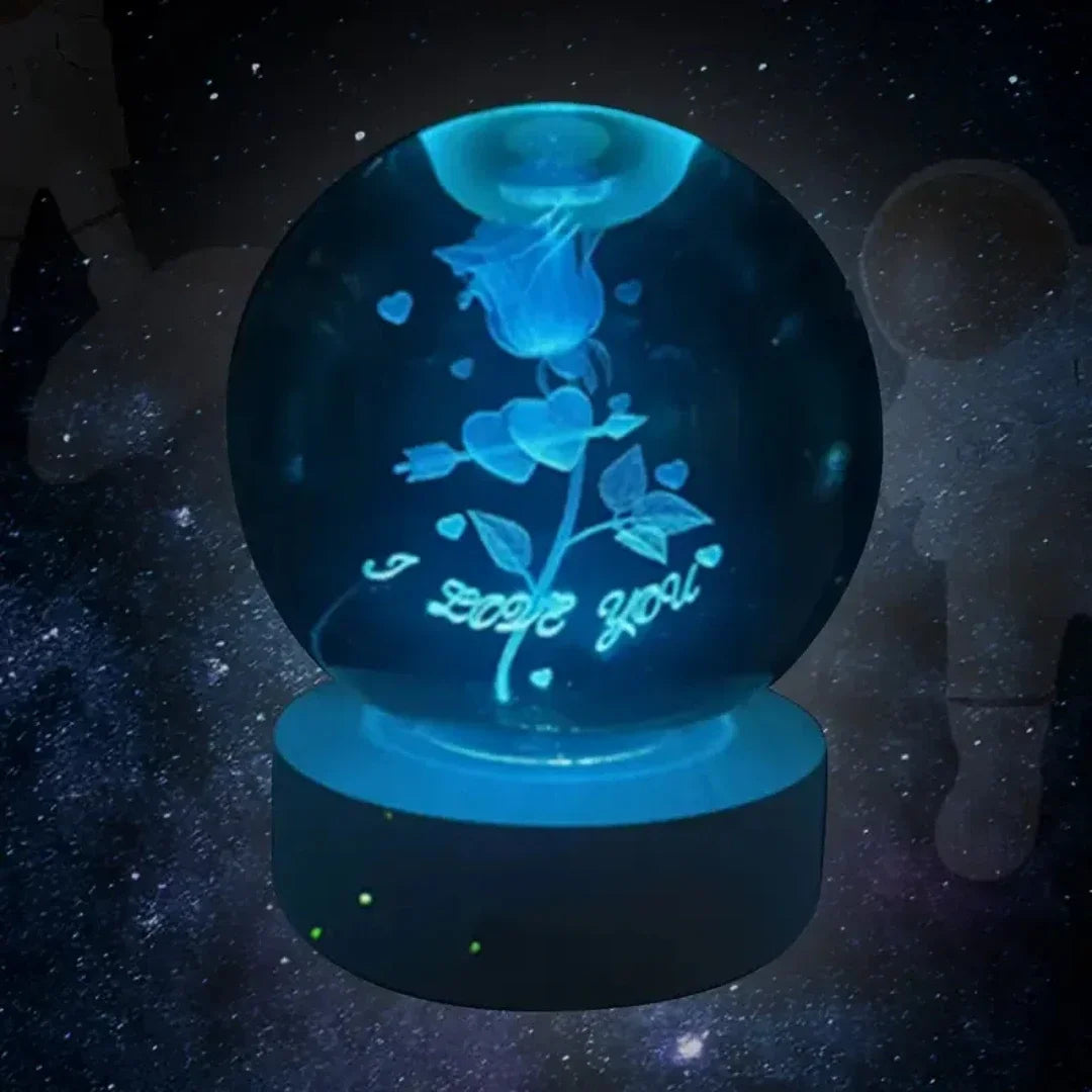 6cm 3D Interior Sculpted Saturn Illuminated Crystal Ball Ornament with Colorful Wood Base Nightlight Indoor Tabletop Birthday